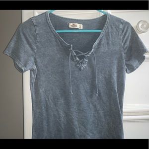 Gray distressed tie-up top